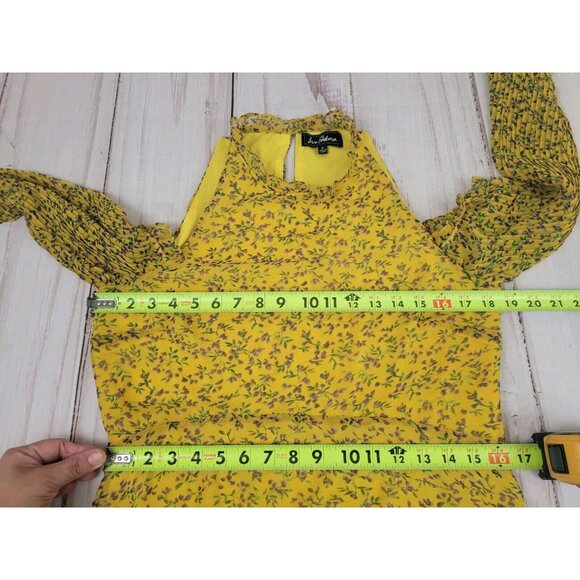 Sam Edelman Avec Les Filles Dress Frilly Ruffle Floral Cottagecore Yellow Size 8 - Picture 10 of 13